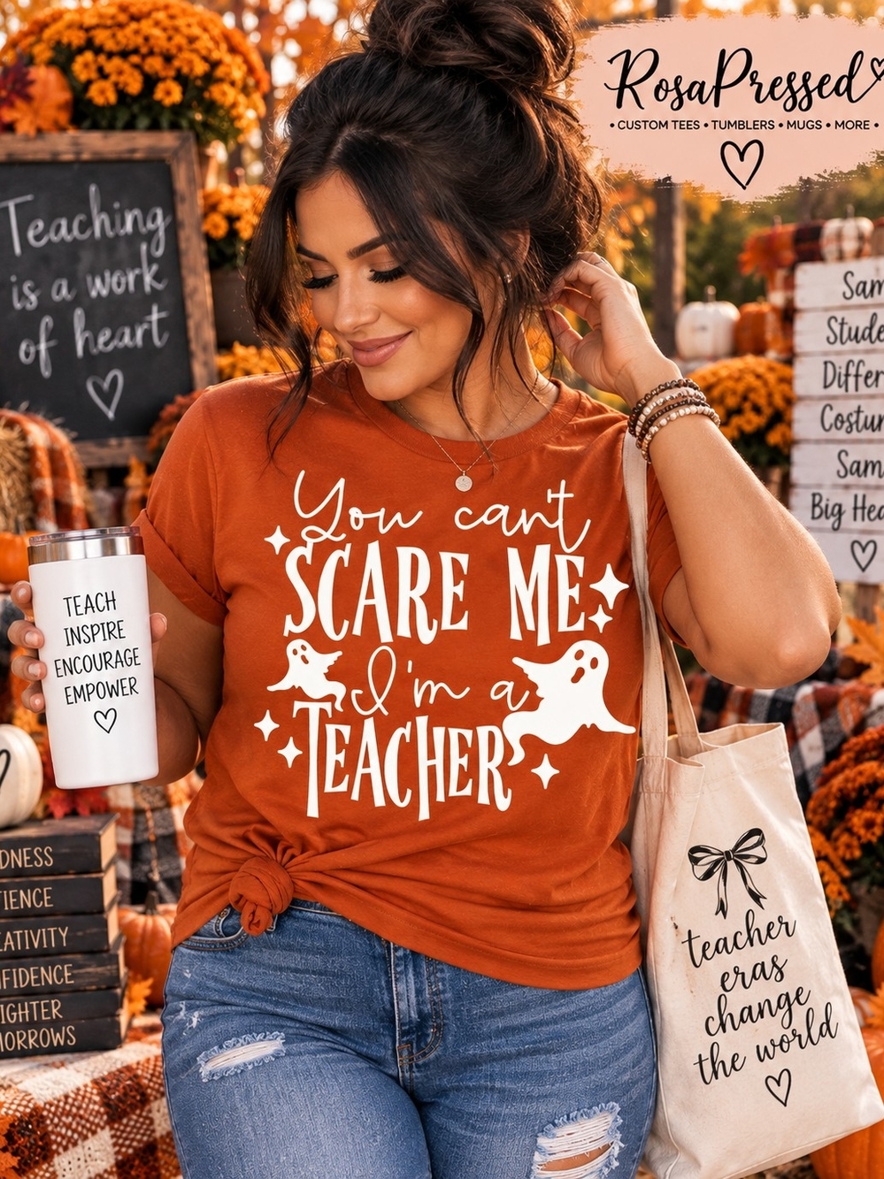 You Can't Scare Me I'm a Teacher T‑Shirt - Orange